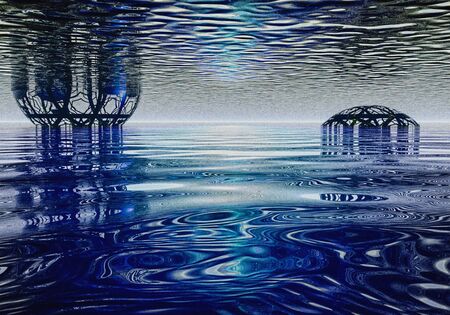3d image of the underwater charging station, textured abstraction showing the scene, with the objects located on itの写真素材