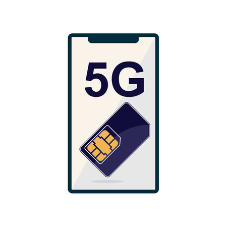 High-speed 5G network connection. SIM card and phone with high speed 5G and wireless connection.のイラスト素材