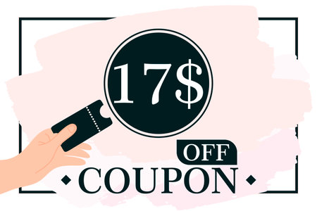 17 dollars Gift Voucher illustration. Coupon promotion sale for a website, internet ads, social mediaのイラスト素材