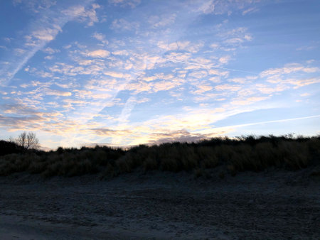 beautiful sunset on the beach in zeelandの写真素材