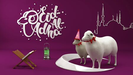 3D illustration Eid al-Adha Mubarak green backgroundの写真素材
