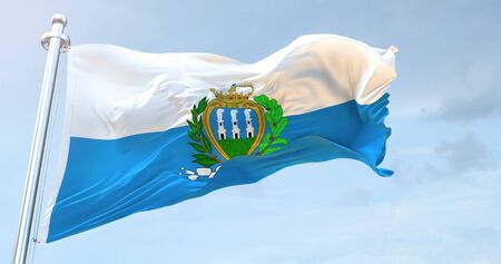San Marino national Flag textile cloth fabric waving on the top -Illustration