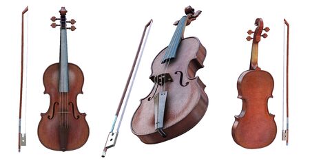 beautiful wooden violin isolated music settの写真素材