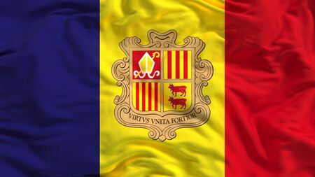 Andorra national Flag textile cloth fabric wavingの写真素材