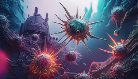 Viruses in space. 3d illustration. Science fiction.の写真素材