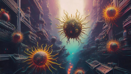 Virus cell background. Epidemic digital backgroundÂ 8kの写真素材