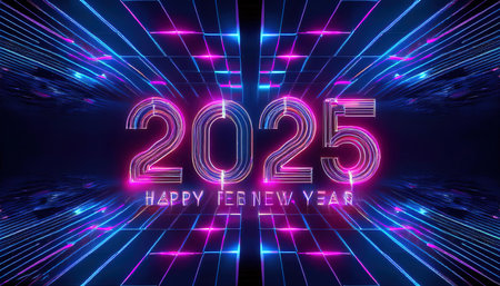 Happy New Year 2015. Futuristic neon glowing background. Vector illustration.の写真素材