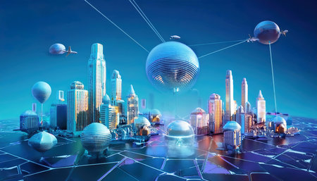 Futuristic city on a technological background. 3D rendering.の写真素材
