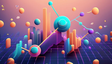 3d vector illustration of abstract geometric background with graph and bar chartの写真素材