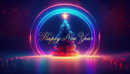 Merry Christmas and Happy New Year background with Christmas tree. 3d illustrationの写真素材