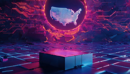 Glowing map of USA on a futuristic background. 3d renderingの写真素材