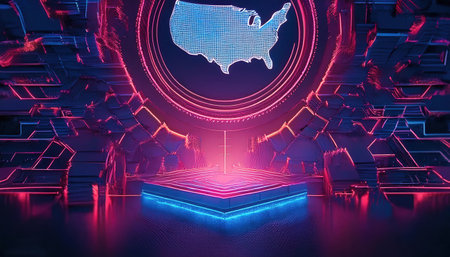 3D rendering of futuristic background with neon lights. Futuristic sci-fi scene.の写真素材