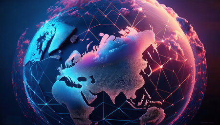 Global network connections over the world. 3d rendering toned image double exposure