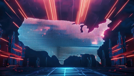 Map of the USA on a futuristic background. 3d rendering.