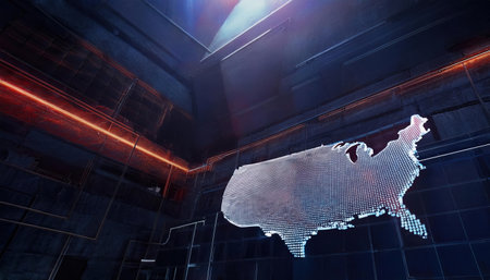 3D rendering of a holographic map of the United States of America