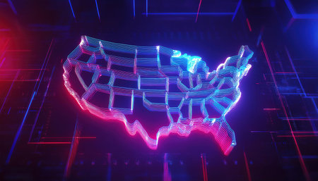 Glowing hologram USA map on dark background. 3D Renderingの写真素材