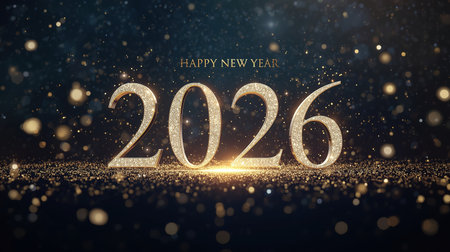 Happy New Year 2016 background with golden glittering numbers. Vector illustration