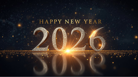 Happy New Year 2016. Golden numbers with glitter effect on black background