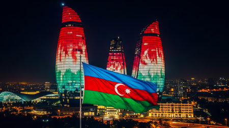 Modern skyscrapers at nightの写真素材