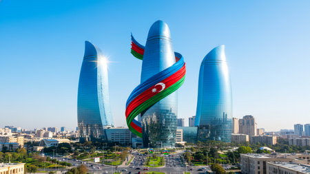 The Baku city skyline, Azerbaijanの写真素材