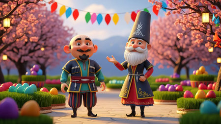 Kecel Kosa: The Playful Novruz Character Bringing Fun, Laughter, and Spring â 3D Rendering with Backgroundの写真素材