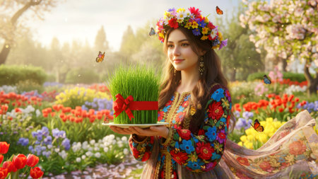 Spring Girl celebrates the arrival of Spring with Semeniの写真素材