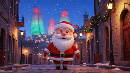 Santa Claus Strolling Through the Streets of Baku 3d renderingの写真素材