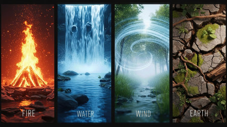 Vacation and travel concept. Collage of four images of wild nature.