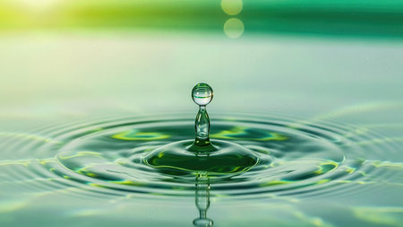 Water drop collision on a water surface. Splash effect after collision a falling drops with water Surfaceの写真素材