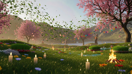 3d render of a spring landscape with flowers