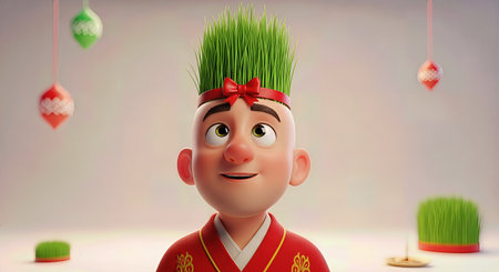 Novruz Spring Renewal Bald Man 3D Illustration with Samaniの写真素材