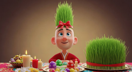 Novruz Spring Renewal Bald Man 3D Illustration with Samaniの写真素材