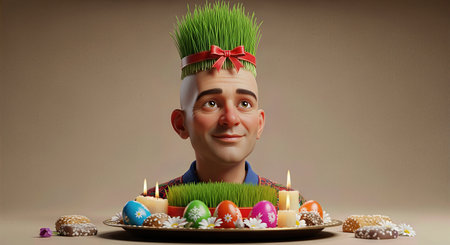 Novruz Spring Renewal 3D Illustration with Samaniの写真素材