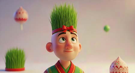 Novruz Spring Renewal Bald Man 3D Illustration with Samaniの写真素材