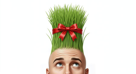 Novruz Spring Renewal Bald Man 3D Illustration with Samaniの写真素材