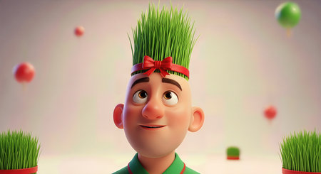 Novruz Spring Renewal Bald Man 3D Illustration with Samaniの写真素材