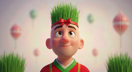 Novruz Spring Renewal Bald Man 3D Illustration with Samaniの写真素材