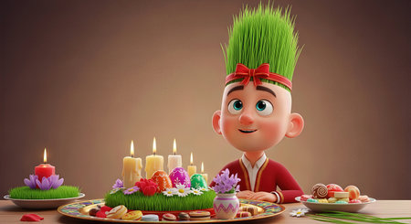 Novruz Spring Renewal 3D Illustration with Samaniの写真素材