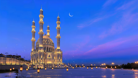 Ramadan Night at HeydÉr Mosque â 3D Illustrationの写真素材