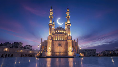 Ramadan Night at HeydÉr Mosque â 3D Illustrationの写真素材