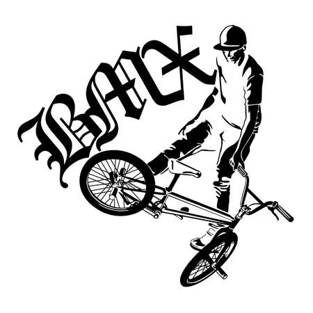 Boy with bmx, editable vector, bmx freestyle typographyのイラスト素材