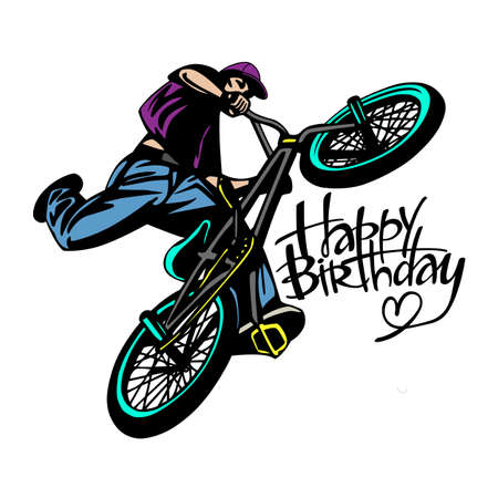 Boy with bmx, editable bmx freestyle typography emblemのイラスト素材