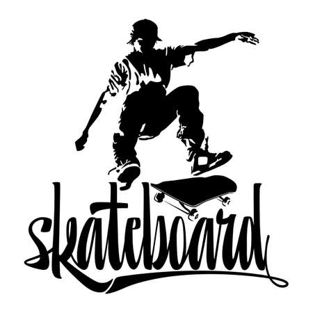 Skateboarding. Vector illustration of black color, isolate.のイラスト素材