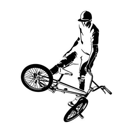 Boy with bmx, editable vector, bmx freestyle typography emblem, sports logo, Vector.のイラスト素材