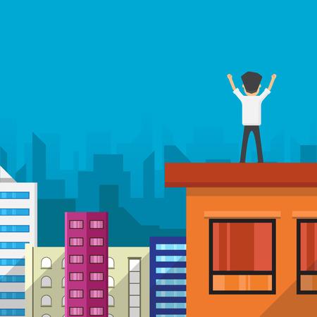businessman happy success, city business concept vector illustrationのイラスト素材