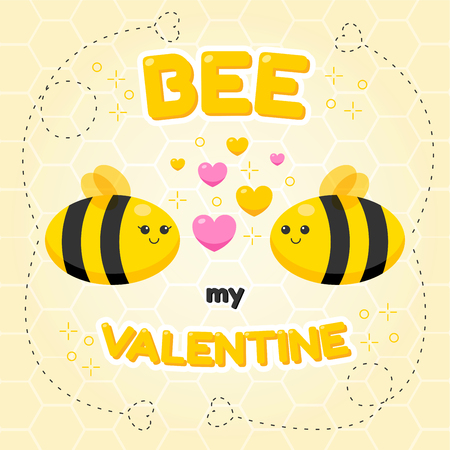 bee cartoon of love festival, valentines day banner concept vector designのイラスト素材
