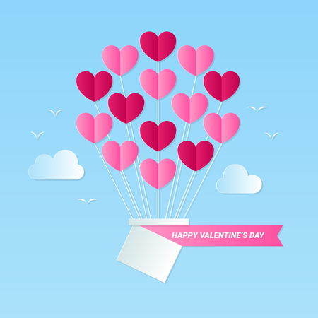 heart balloon and gift, love celebration valentines day paper cut vector designのイラスト素材