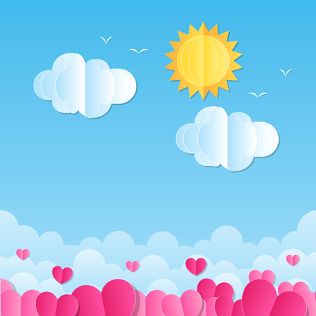 valentines festival love concept heart vector design paper cut styleのイラスト素材