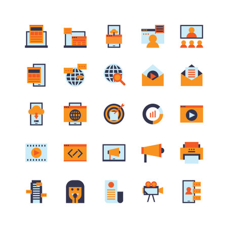multimedia business, internet communication flat icon design, social network online concept symbol vectorのイラスト素材