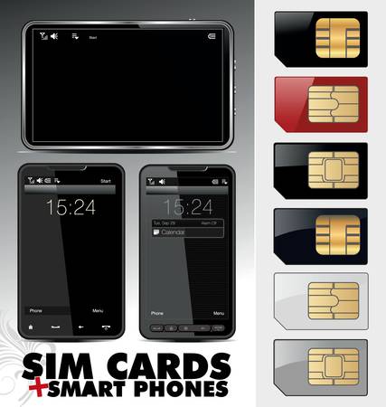 Touchscreen smartphone and sim cardsのイラスト素材